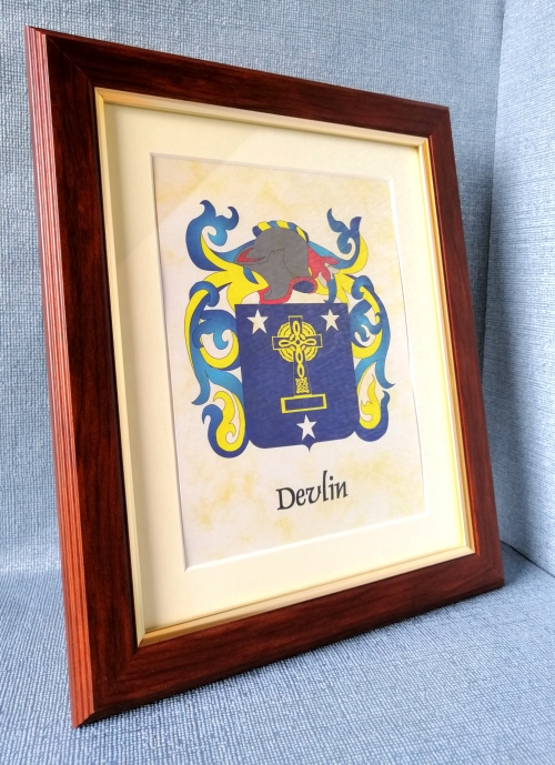 framed small single family coat of arms - side angle