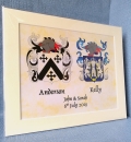 large double coat of arms mount - name and date - side angle